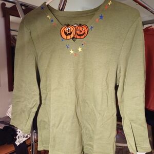 Green Pumpkin Embroidered Shirt